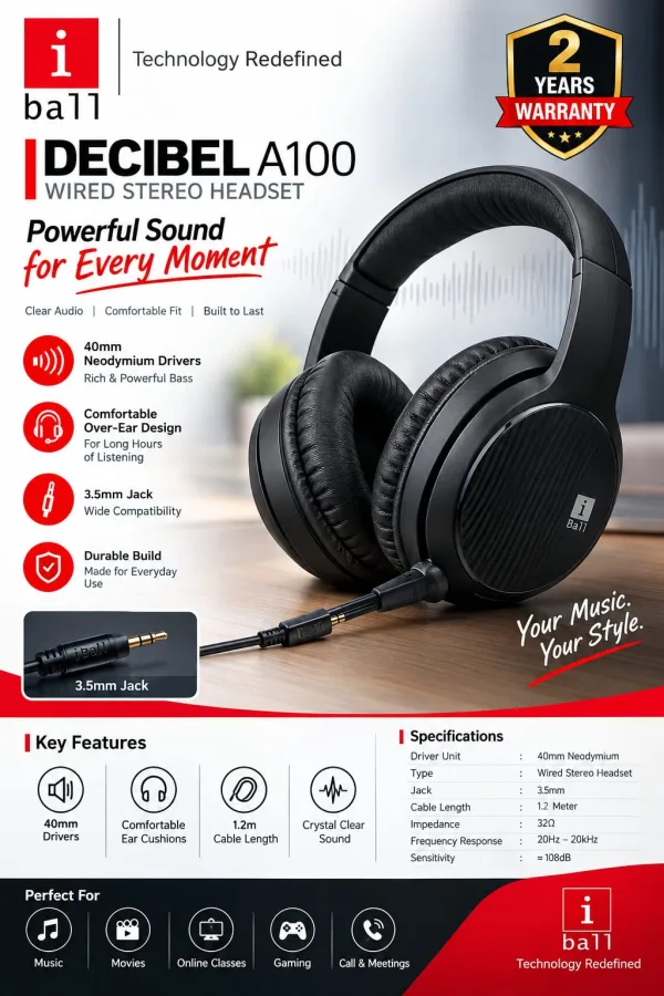 i BALL DECIBEL  A 100 WIRED STEREO HEADSET